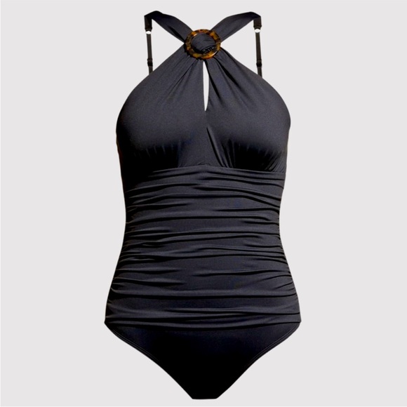 Tommy Bahama Pearl Sun Cat Over the Shoulder High Neck One Piece - Picture 2 of 16